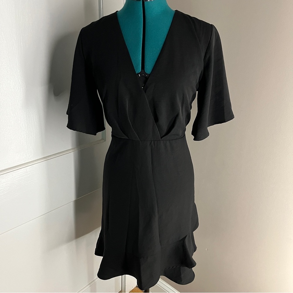 She & Sky Black Faux Wrap Dress